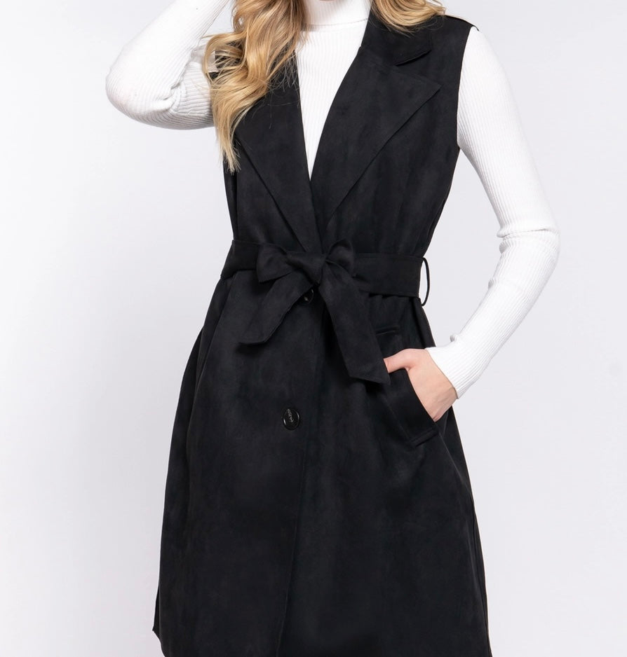 f♡　laubeblanc Belted Wool long gilet Belted Wool long gilet – L'AUBE BLANC
