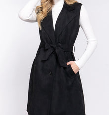  Long Belted Faux Suede Vest