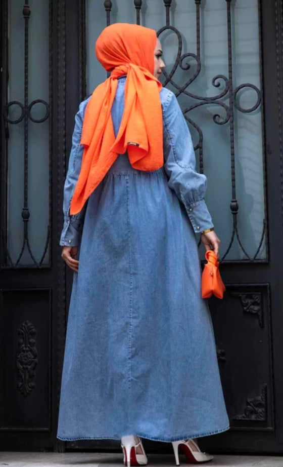 Denim Long Dress - Light Blue